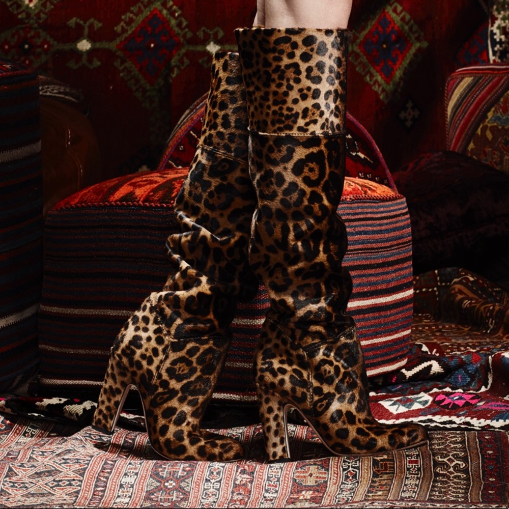 Hair Calf Leopard printed slouch boot